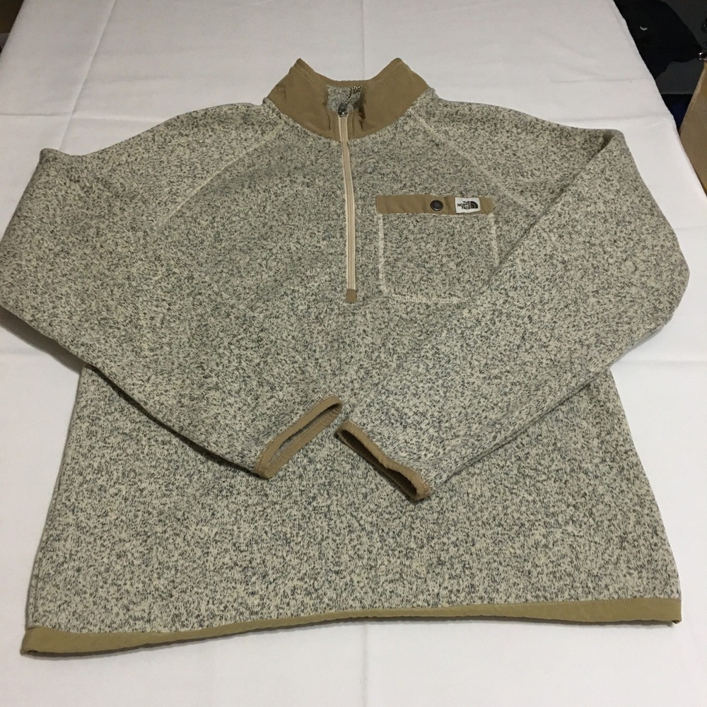 The North Face 1/4 Zip Sweater Pullover Men Medium Oatmeal Gordon Lyons Fleece
